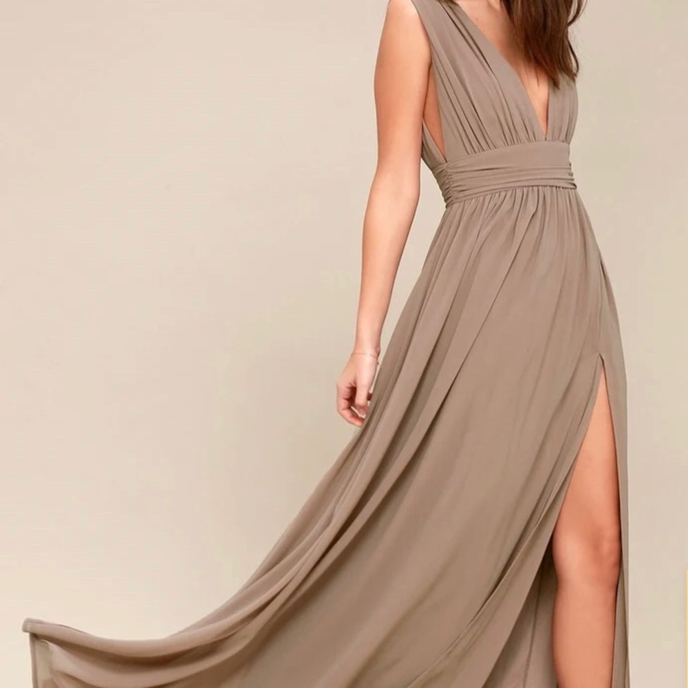 Lulus Heavenly Hues Taupe Maxi Dress